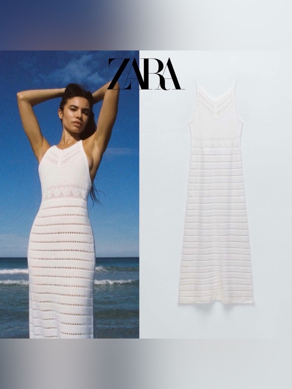 Zara Cream Crochet Halter Maxi Dress